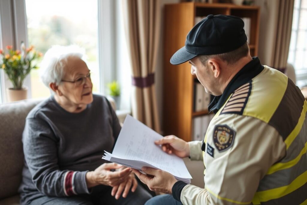 Komornik informujący osobę niepełnosprawną o procedurze eksmisji
