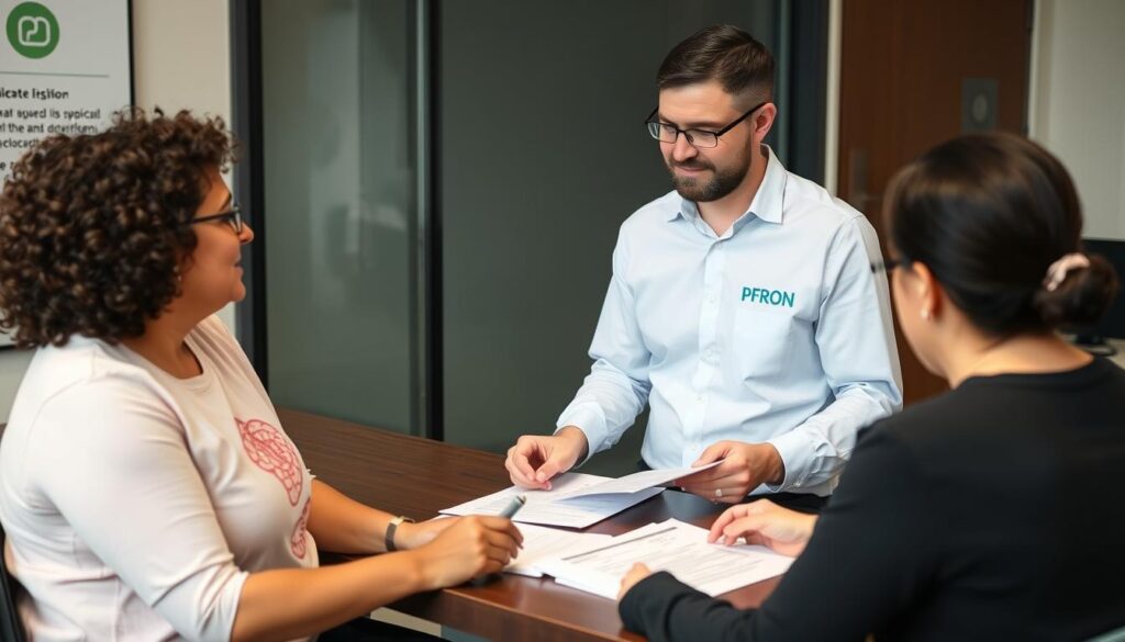 Logo PFRON i osoba korzystająca z programów wsparcia