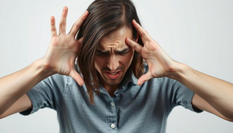 Osoba z objawami silnego lęku - ilustracja przedstawiająca fizyczne i psychiczne objawy fobii