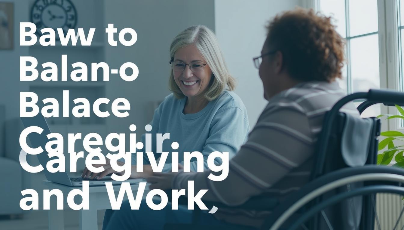 Opiekun osoby niepełnosprawnej pracujący przy komputerze, obok siedzi osoba na wózku inwalidzkim