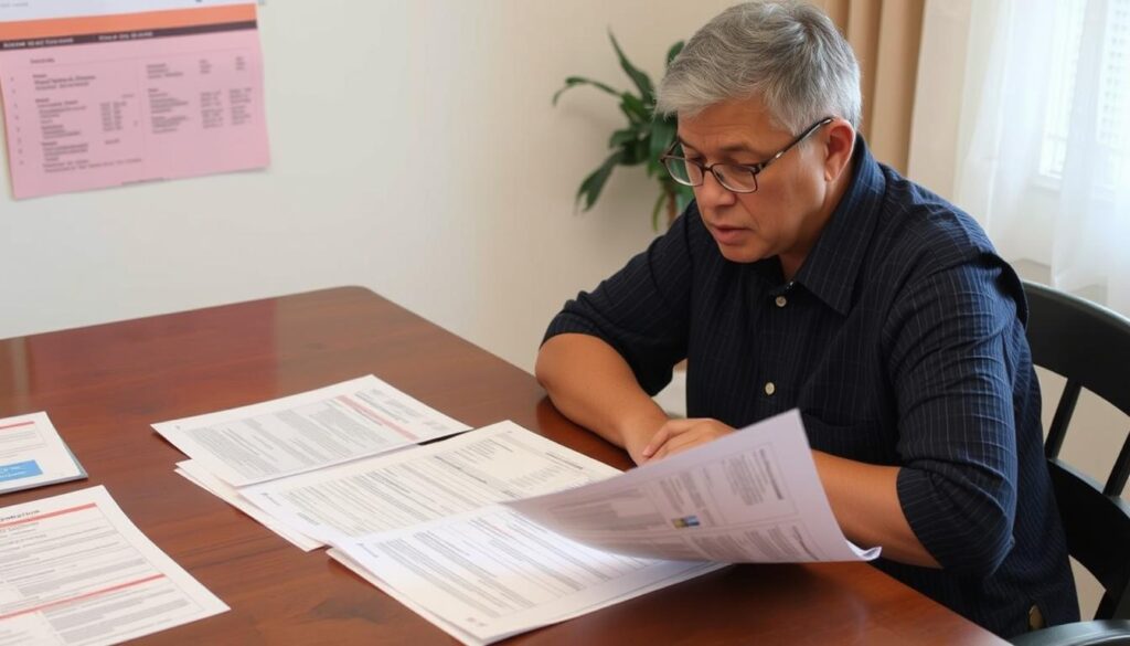 Opiekun osoby niepełnosprawnej z dokumentami świadczeń i ofertami pracy, podejmujący decyzję Opiekun osoby niepełnosprawnej z dokumentami świadczeń i ofertami pracy, podejmujący decyzję