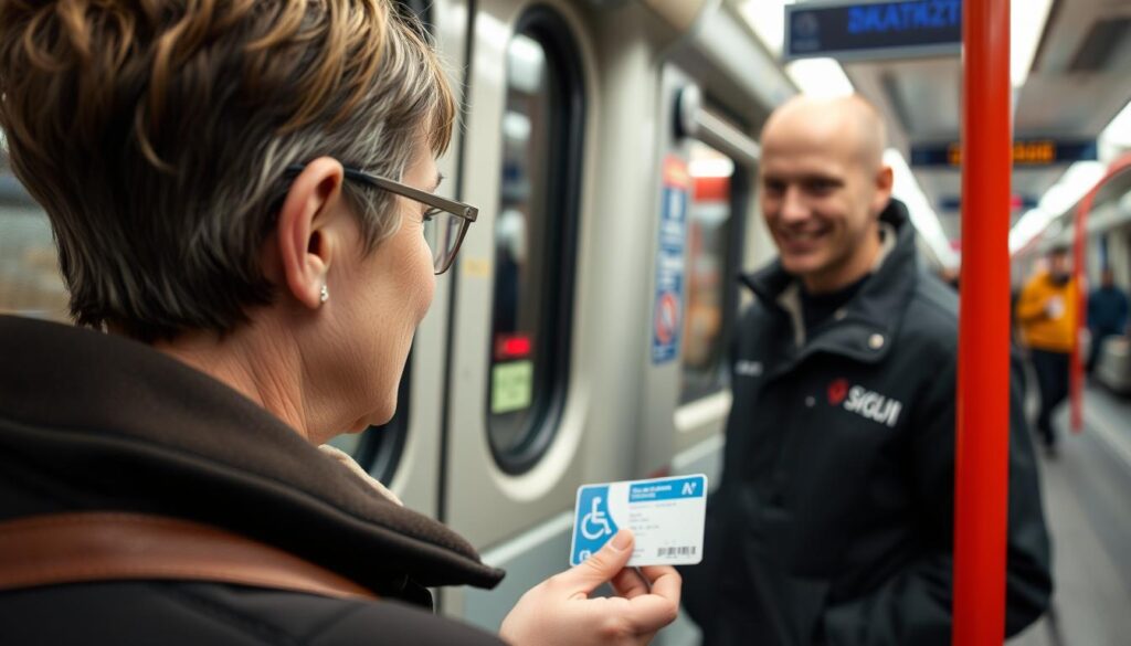 Osoba z niepełnosprawnością słuchową korzystająca z ulg komunikacyjnych z symbolem 03-L Osoba z niepełnosprawnością słuchową korzystająca z ulg komunikacyjnych z symbolem 03-L