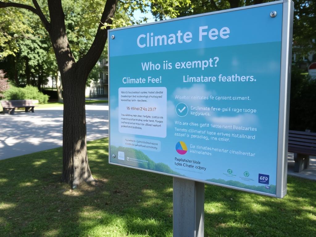 Tablica informacyjna o opłacie klimatycznej w uzdrowisku sanatorium z opiekunem