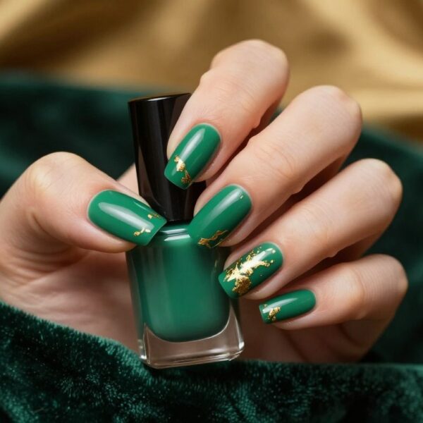 Butelkowa Zieleń na Paznokciach: Najpiękniejsze Stylizacje ze Złotem i Srebrem