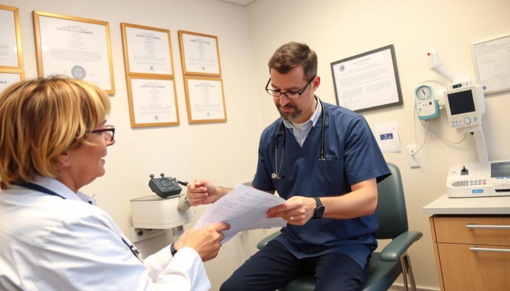 Lekarz orzecznik ZUS badający pacjenta z depresją - proces ubiegania się o rentę na depresję