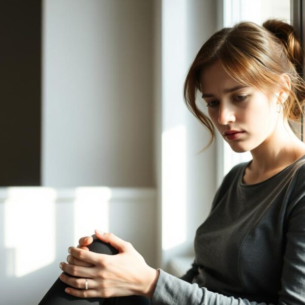 Objawy depresji leczenie naturalne - kobieta siedząca samotnie przy oknie