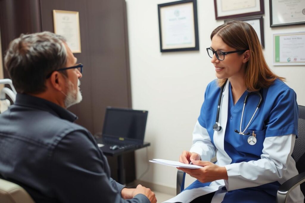 Pacjent podczas rozmowy z lekarzem orzecznikiem ZUS - ubieganie się o rentę na depresję