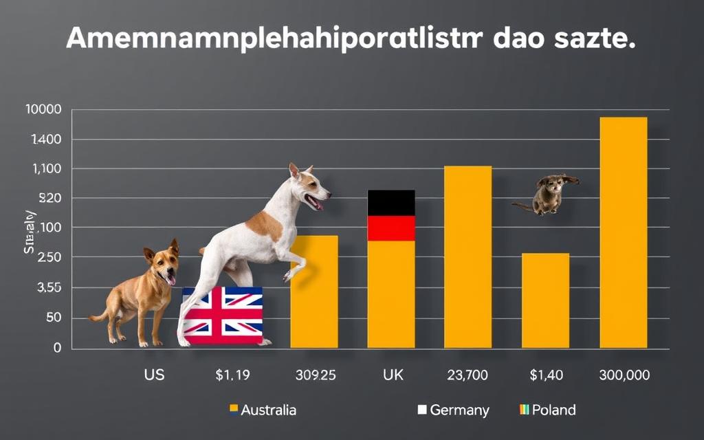 Wykres porównujący zarobki zoofizjoterapeutów w różnych krajach