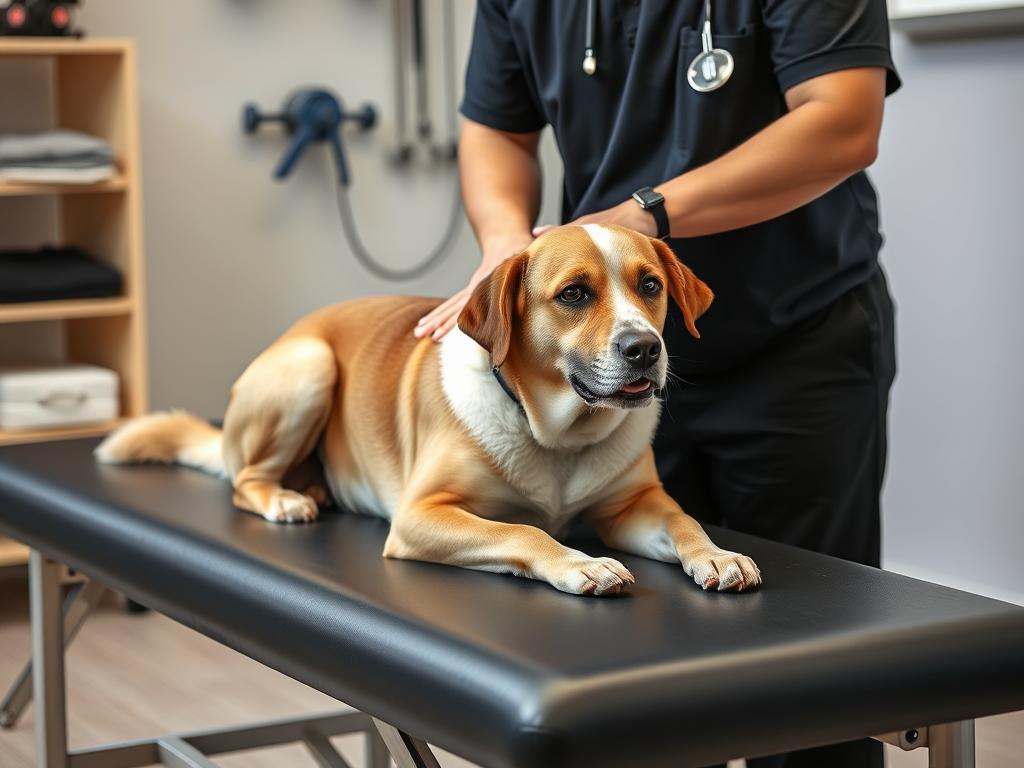 Zoofizjoterapeuta wykonujący masaż rehabilitacyjny psu